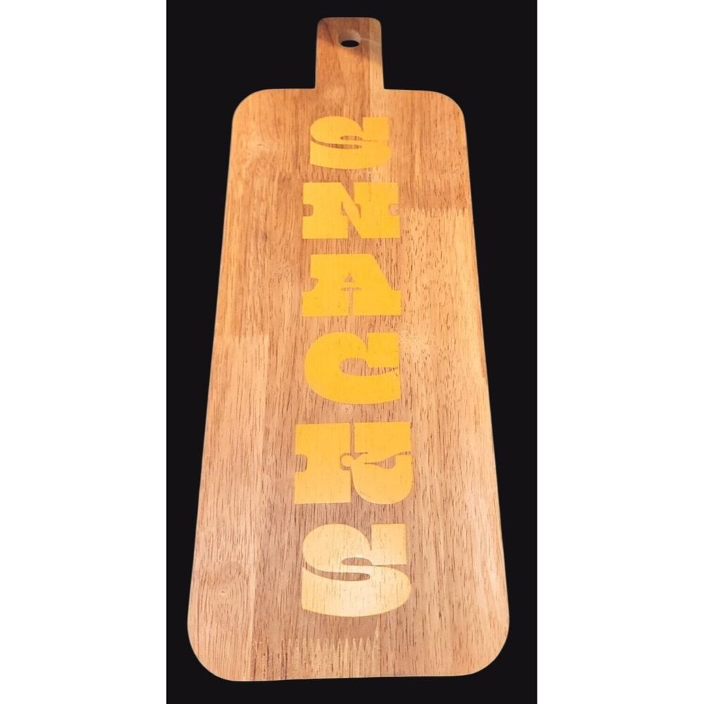 Handcrafted Charcuterie Board With "Snacks" Text 16"x5" BNWT